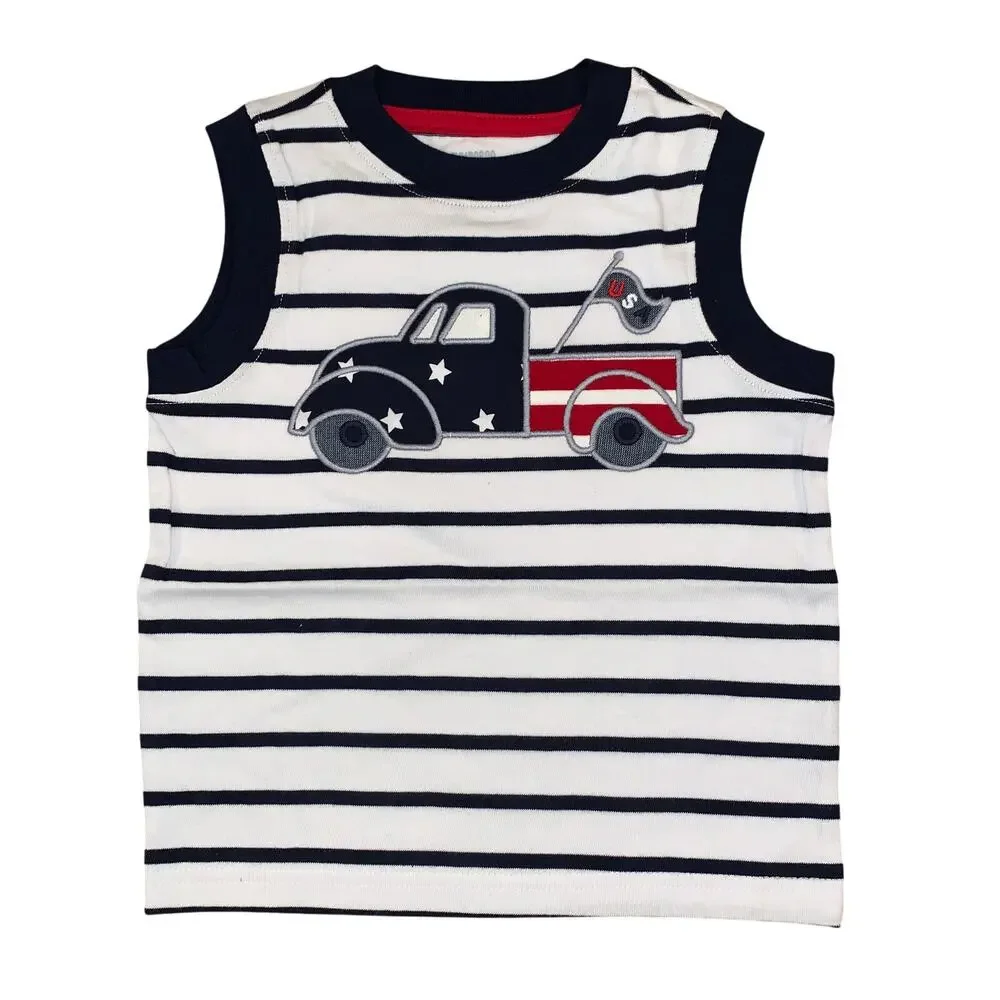 NWT Gymboree Boys Patriotic Truck Applique Tank & Plaid Jogger Shorts